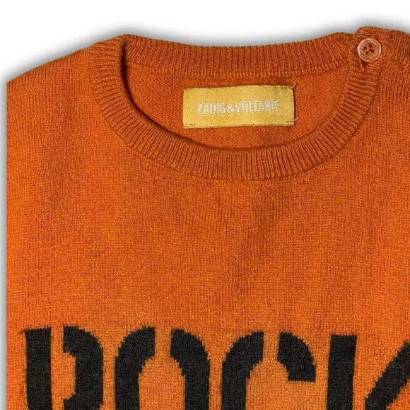 Zadig & Voltaire Kids Rock Sweater 4Y Orange Wool & Cashmere Blend Crewneck Butt - Picture 4 of 8